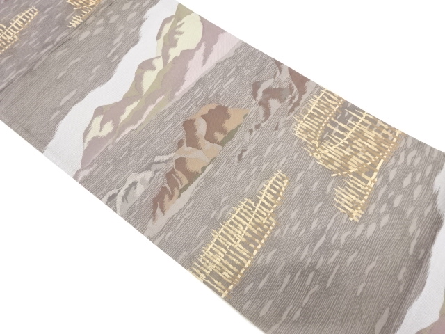 萬葉染　山並に風景模様織り出し袋帯